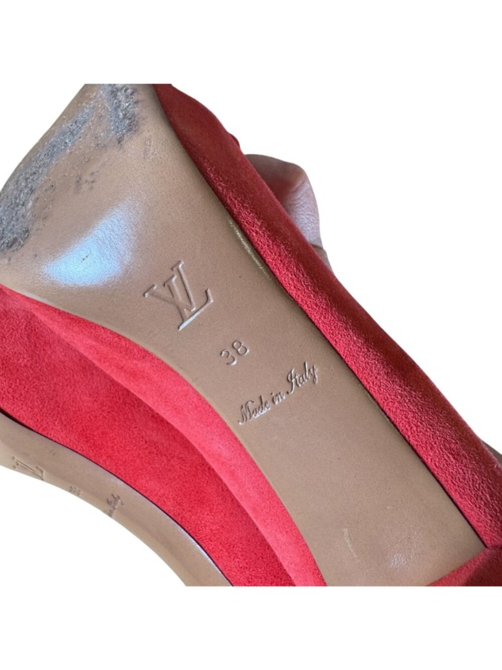 Louis Vuitton Red Suede Catania Peep Toe Platform Pumps Heels Size 38 - Picture 13 of 13